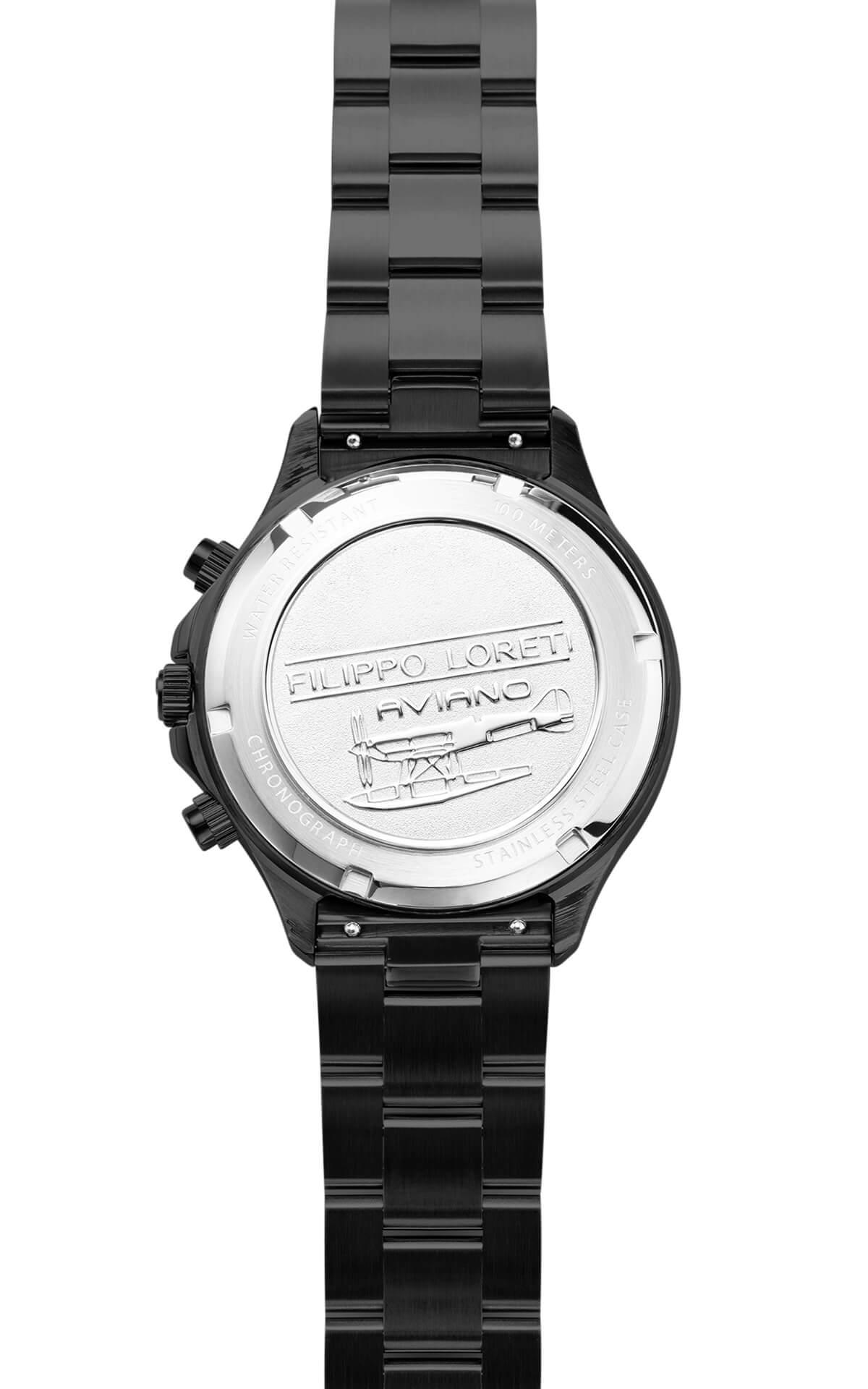 Sport Pilot Black Steel Link Chronograph Watch