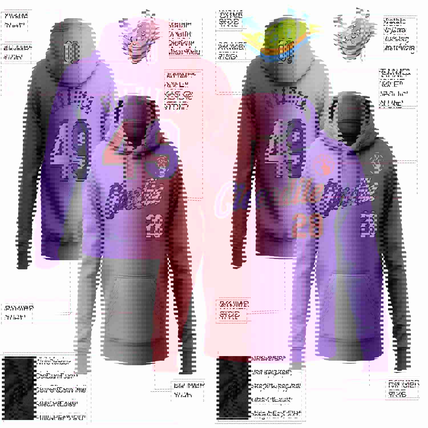 Custom Stitched Purple Medium Pink-Black Gradient Fashion Sports Pullover Sweatshirt Hoodie