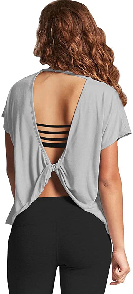 Mippo Open Back Workout Tops for Women - Stylish Short Sleeve Gym Shirts