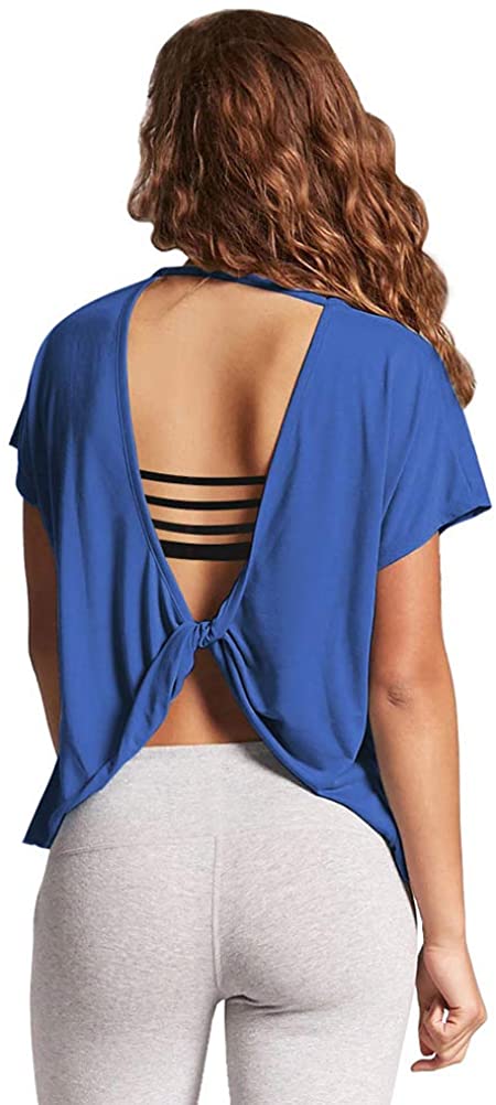 Mippo Open Back Workout Tops for Women - Stylish Short Sleeve Gym Shirts