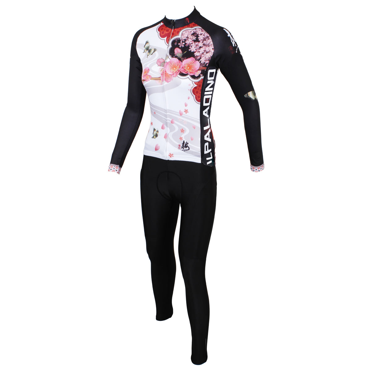 ILPALADINO Women's Long Sleeve Red Flower Cycling T-Shirt with Tights - Activewear for Outdoor Sports