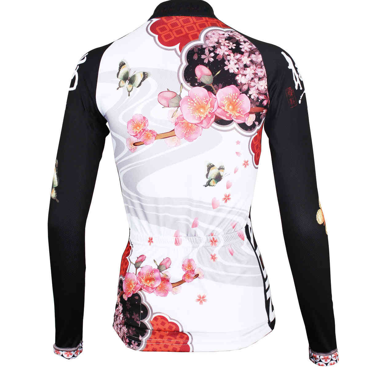 ILPALADINO Women's Long Sleeve Red Flower Cycling T-Shirt with Tights - Activewear for Outdoor Sports