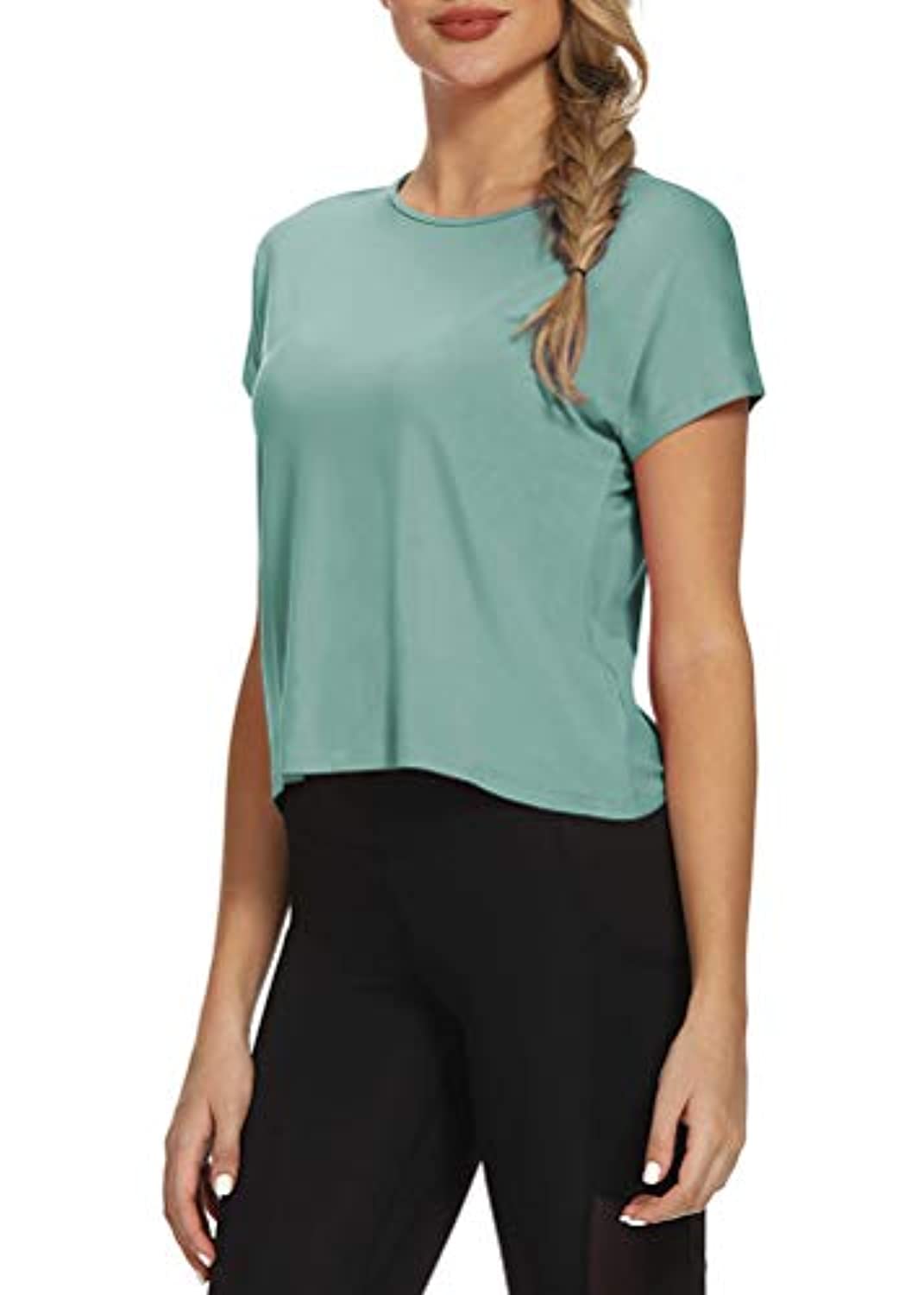 Mippo Open Back Workout Tops for Women - Stylish Short Sleeve Gym Shirts