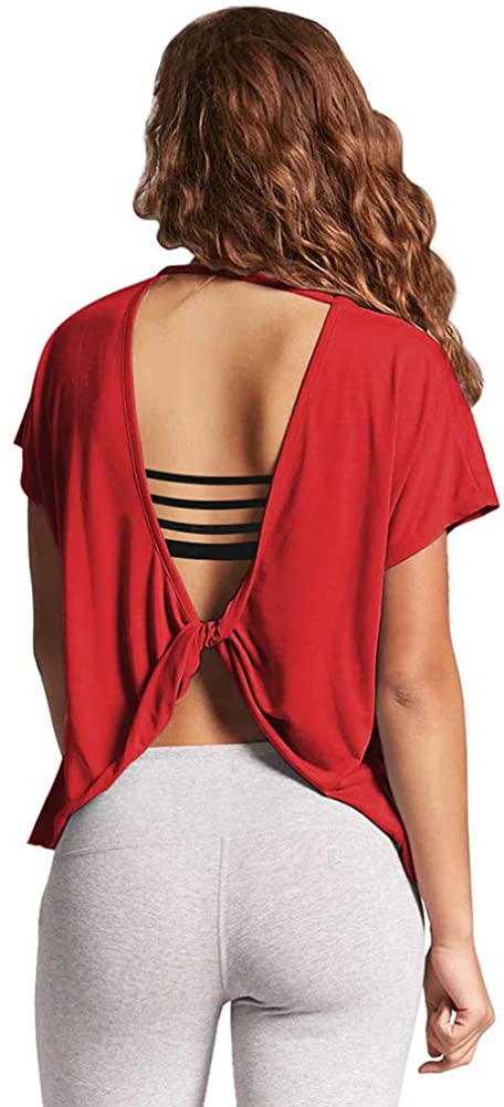 Mippo Open Back Workout Tops for Women - Stylish Short Sleeve Gym Shirts