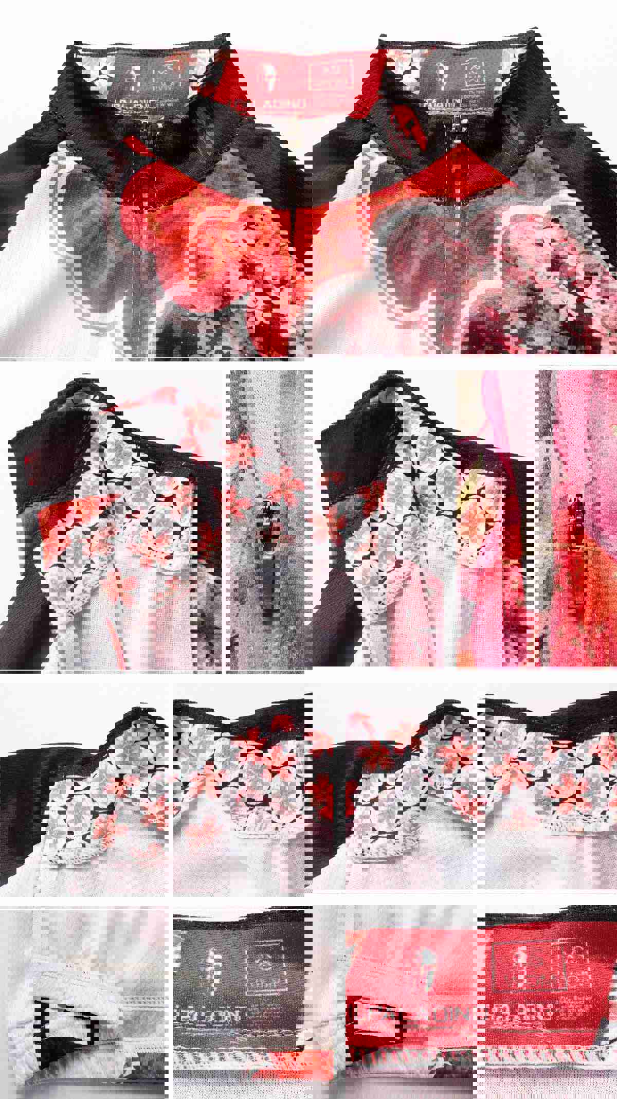 ILPALADINO Women's Long Sleeve Red Flower Cycling T-Shirt with Tights - Activewear for Outdoor Sports