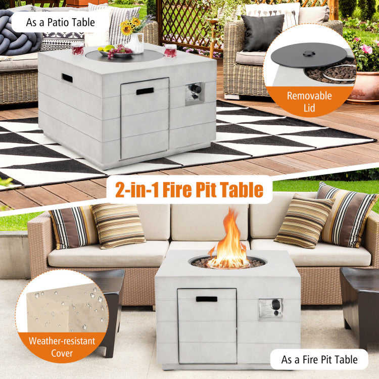 50000 BTU 2-in-1 Square Concrete Propane Gas Fire Pit Table with Stainless Steel Burner