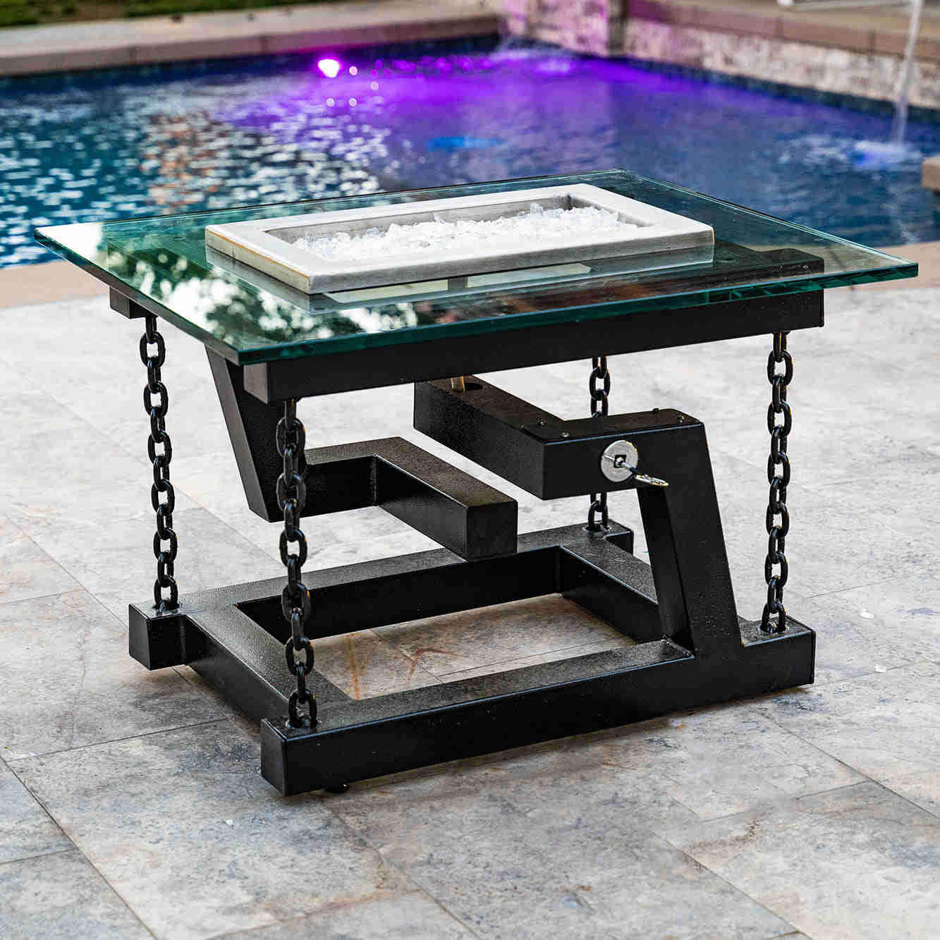 Newton 52 Java Powder Coated Metal Liquid Propane Fire Pit with Chain Support & Match Lit Ignition - The Outdoor Plus
