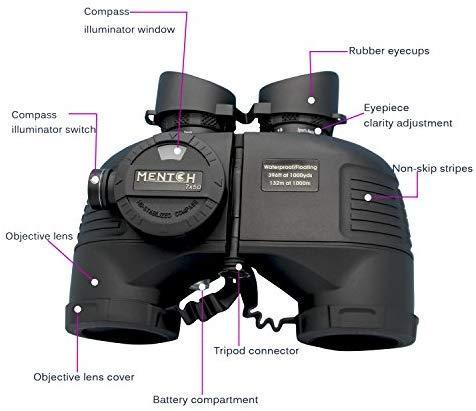 Hooway 7x50 Waterproof Fogproof Military Marine Binoculars with Internal Rangefinder & Compass