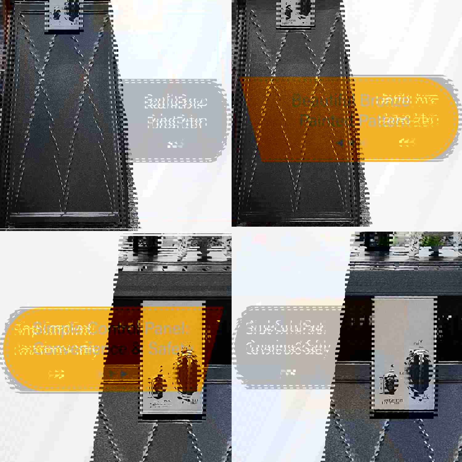 PHI VILLA 5-Piece Black Gas Fire Pit Table Outdoor Patio Dining Set with 4 Swivel Cushioned Chairs