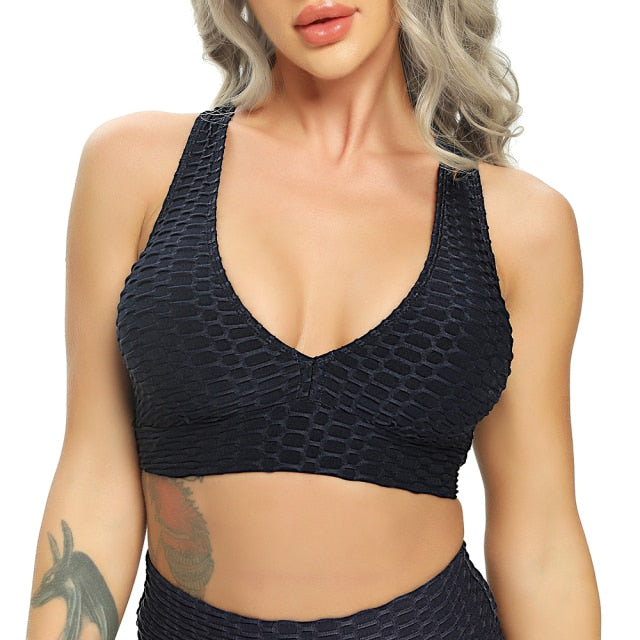 Women's Jacquard Fitness Sports Bra Yoga Tops
