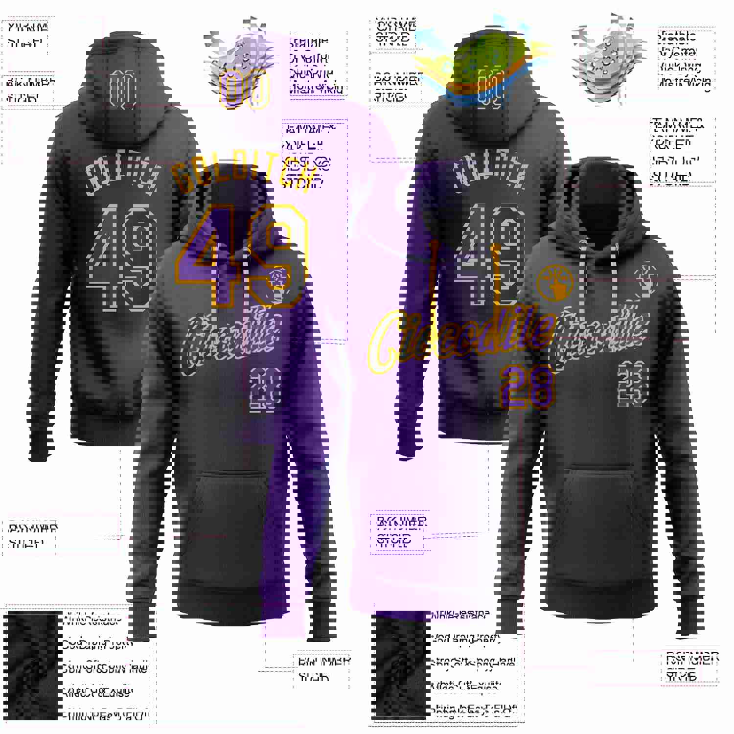Custom Stitched Black Purple-Gold Gradient Fashion Sports Pullover Sweatshirt Hoodie