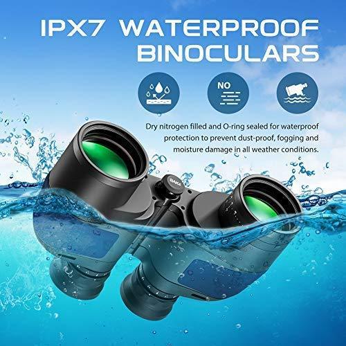 Hooway 7x50 Waterproof Fogproof Military Marine Binoculars with Internal Rangefinder & Compass