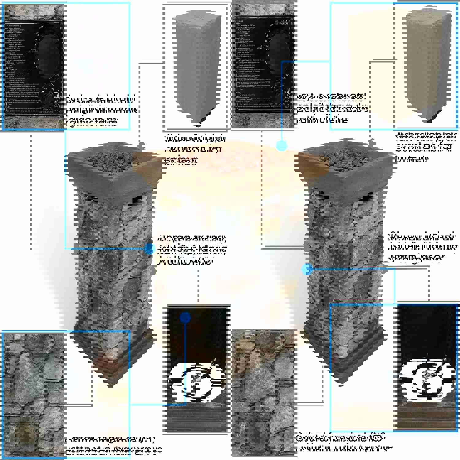 Sunnydaze Outdoor 30-Inch Tall Cast Rock Column Design Propane Gas Fire Pit