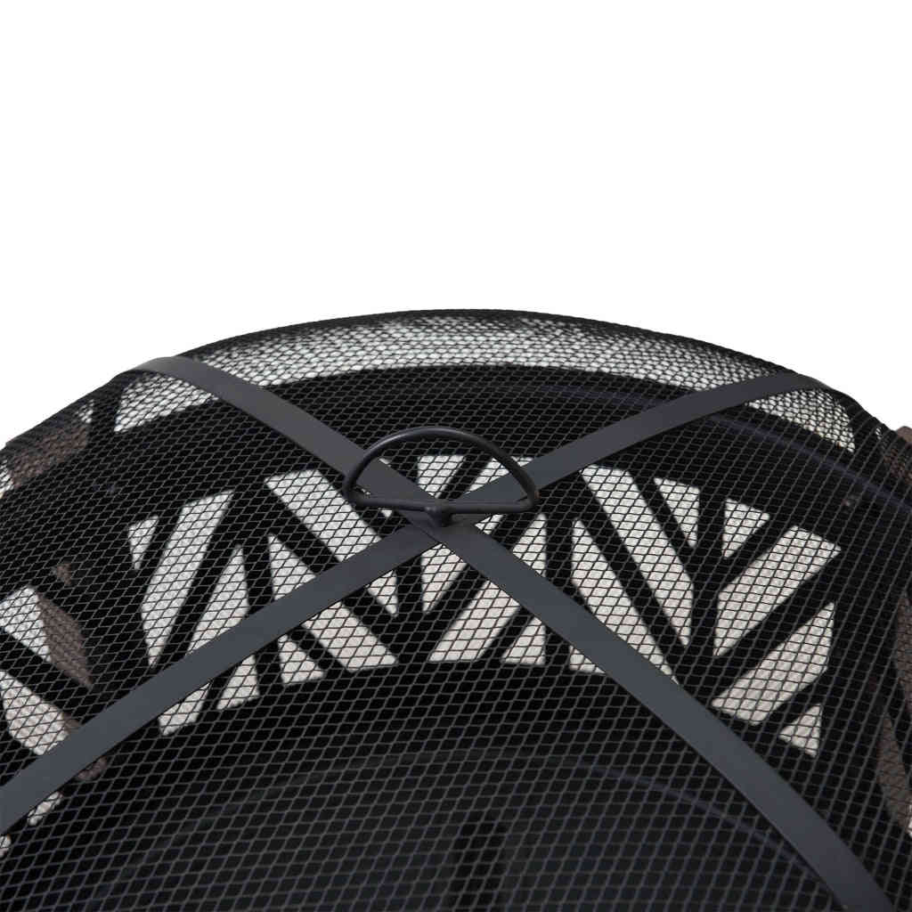 Sunjoy 31 in. Outdoor Fire Pit - Black Steel Wood Burning Fire Pit with Spark Screen and Fire Poker