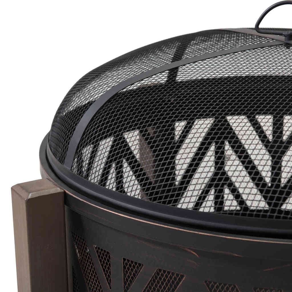 Sunjoy 31 in. Outdoor Fire Pit - Black Steel Wood Burning Fire Pit with Spark Screen and Fire Poker