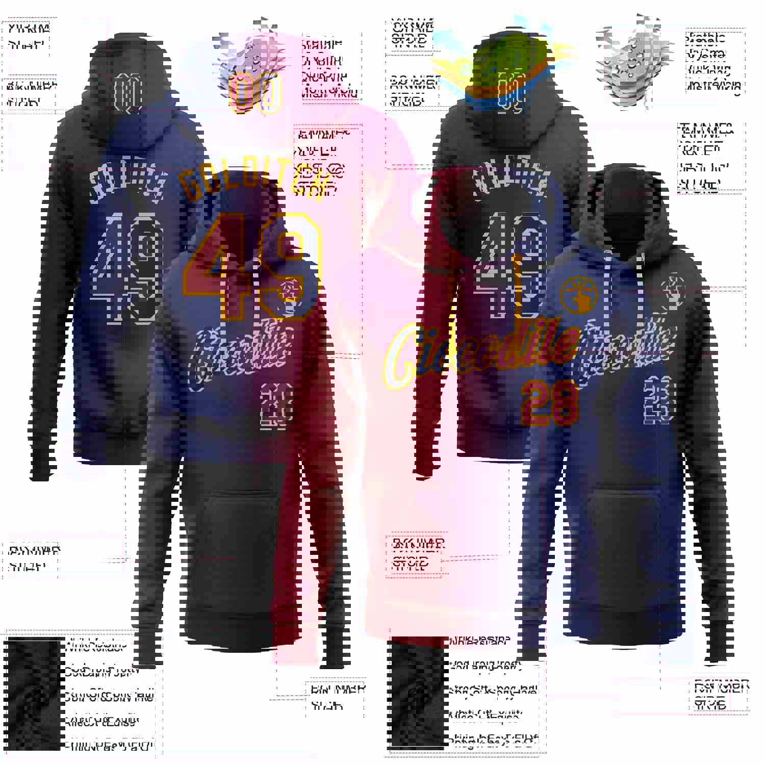 Custom Stitched Navy Maroon-Gold Gradient Sports Hoodie