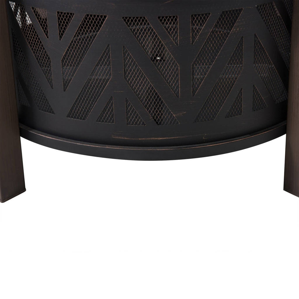 Sunjoy 31 in. Outdoor Fire Pit - Black Steel Wood Burning Fire Pit with Spark Screen and Fire Poker