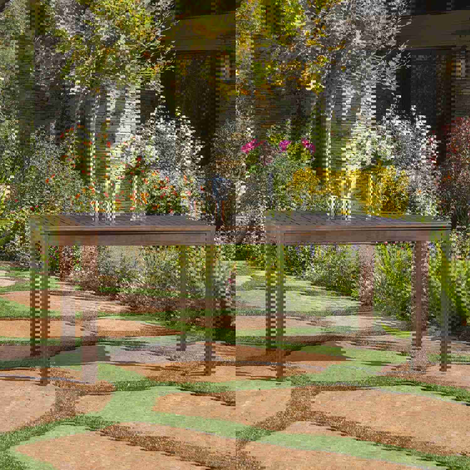 Marin Rustic Outdoor Slatted Dark Brown Acacia Wood Dining Table