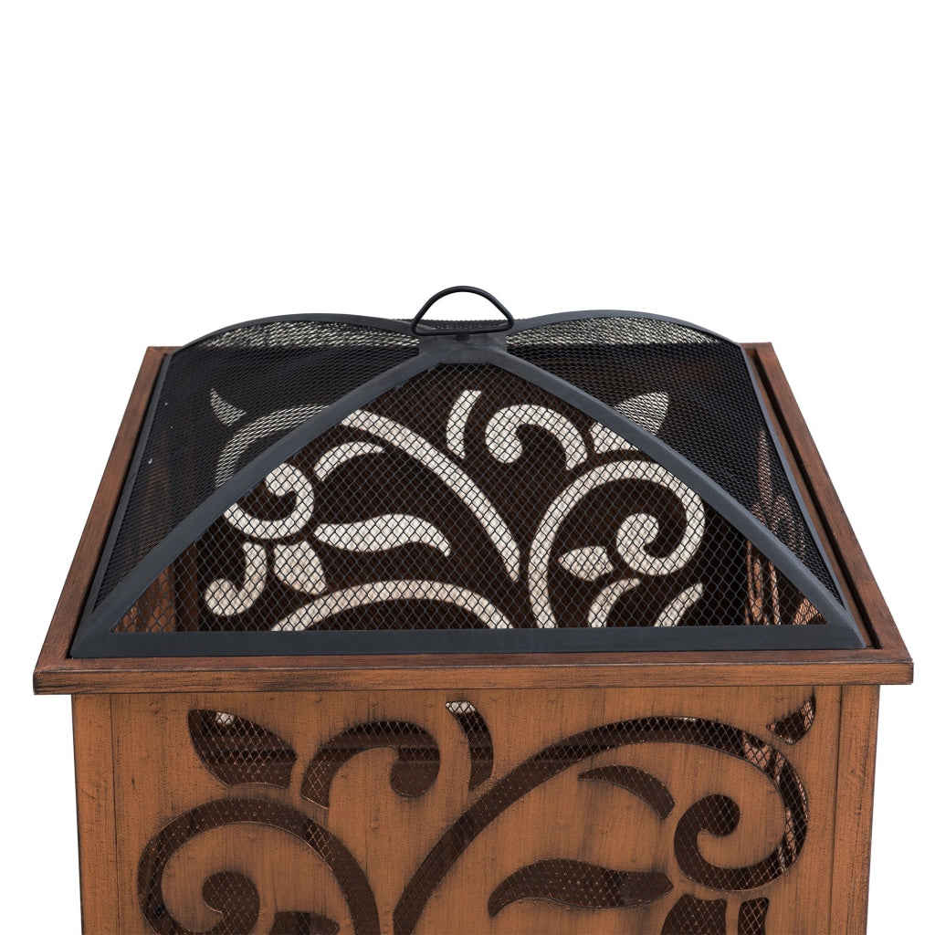 Sunjoy 26 in. Outdoor Fire Pit - Copper Steel Wood Burning Patio Fire Pit with Mesh Screen and Fire Poker