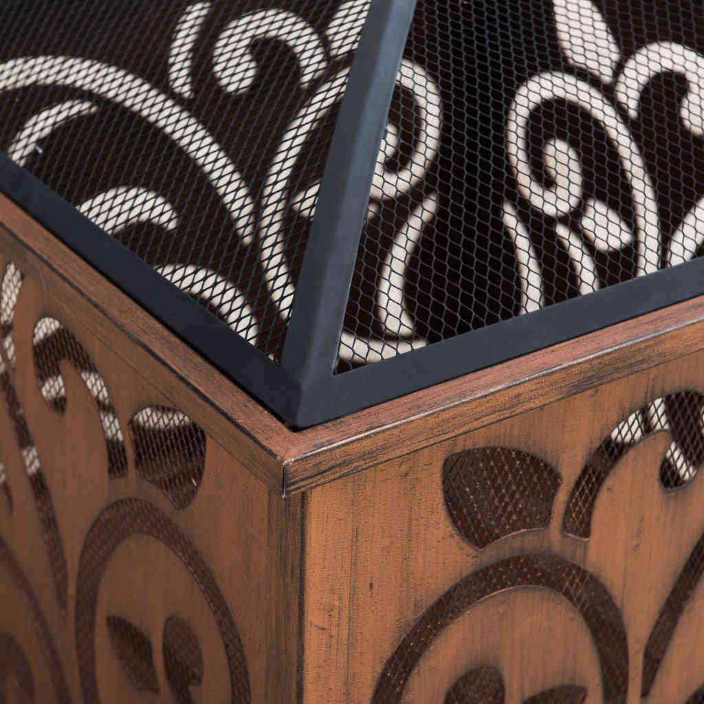 Sunjoy 26 in. Outdoor Fire Pit - Copper Steel Wood Burning Patio Fire Pit with Mesh Screen and Fire Poker