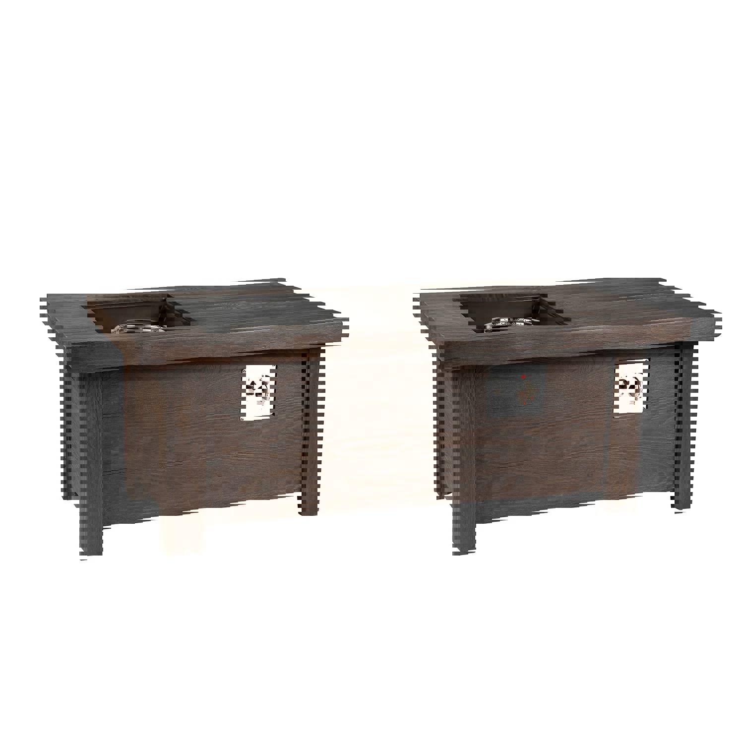 Lexora Melardo Outdoor Rectangular Wood Textured Gas Fire Pit Table with Round Burner Kit