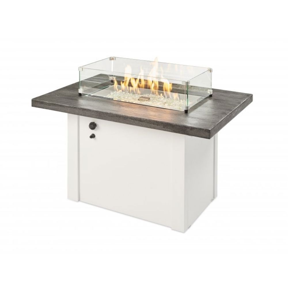 The Outdoor Greatroom Company Stone Grey Havenwood Rectangular Gas Fire Pit Table with White Base