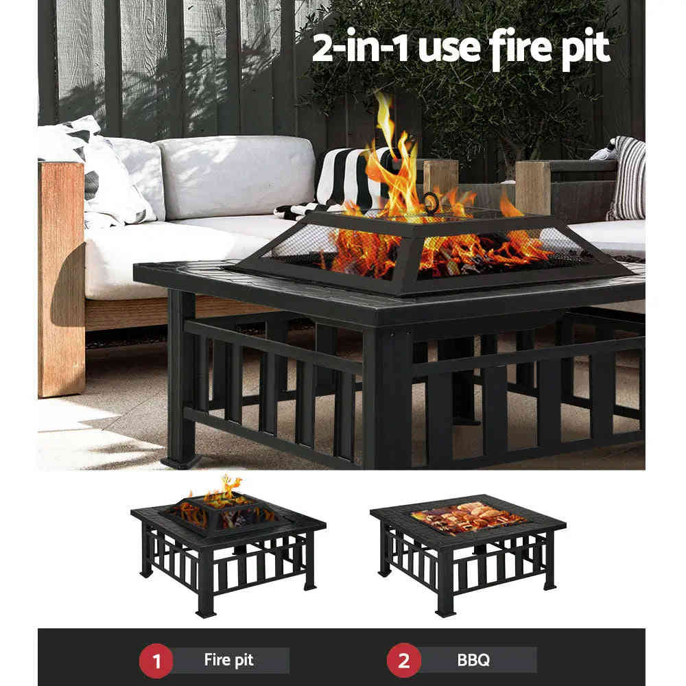 2-in-1 Fire Pit BBQ Table Grill Outdoor Garden Wood Burning Fireplace Stove
