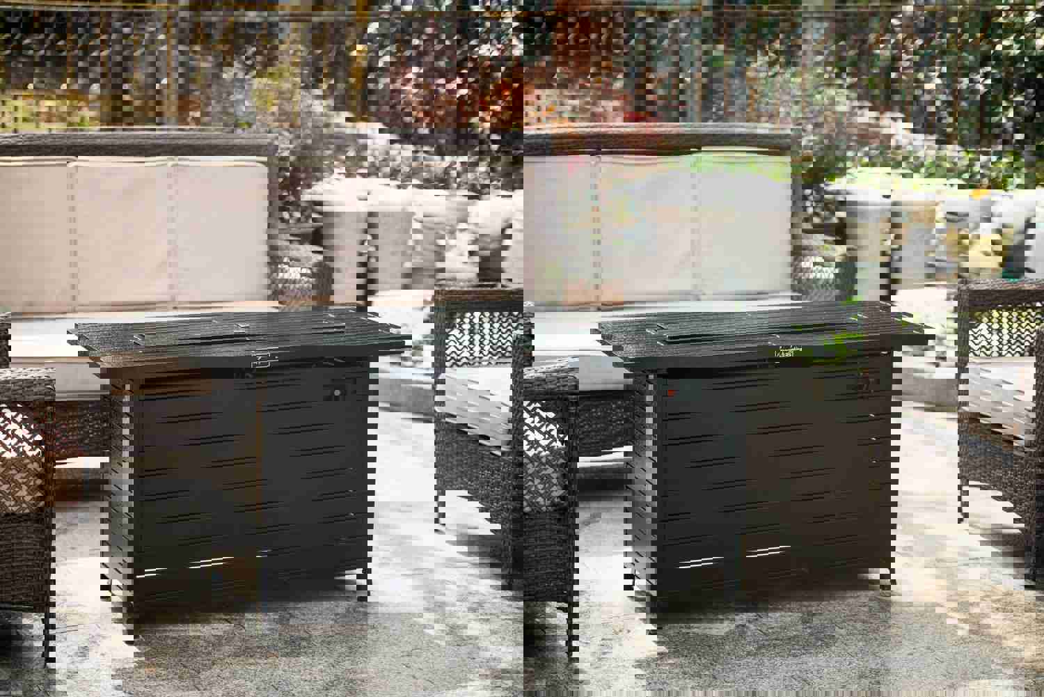 57in Outdoor Gas Propane Fire Pit Table 50000BTU with Lid, Glass Beads, ETL Certification