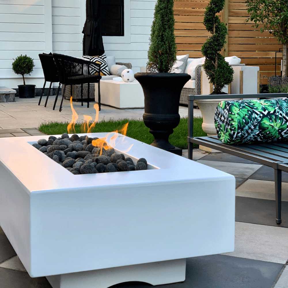 Top Fires Del Mar 96-Inch Rectangular GFRC Gas Fire Pit with Flame Sense Ignition