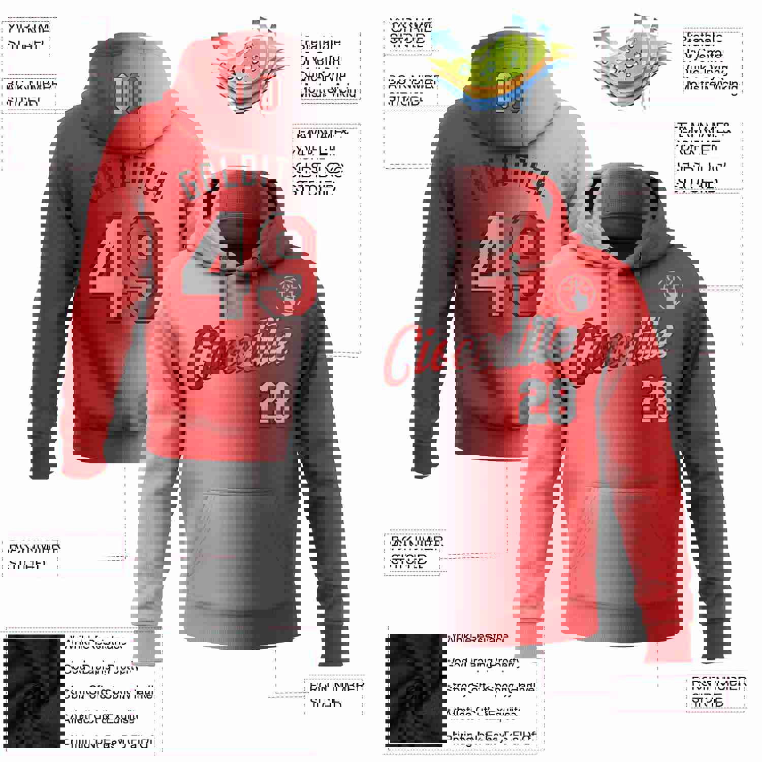 Custom Stitched Red Gray-Black Gradient Fashion Sports Pullover Sweatshirt Hoodie