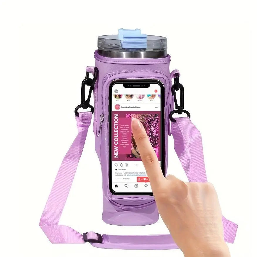 1pc Insulated Water Bottle Carrier with Phone Pocket - Fits 40oz Tumbler - Adjustable Strap and Handle - Keep Drinks Cold for Hours - Perfect for Outdoor Activities and Travel