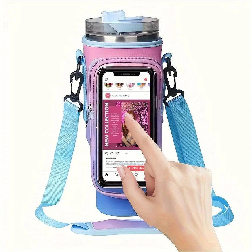 1pc Insulated Water Bottle Carrier with Phone Pocket - Fits 40oz Tumbler - Adjustable Strap and Handle - Keep Drinks Cold for Hours - Perfect for Outdoor Activities and Travel