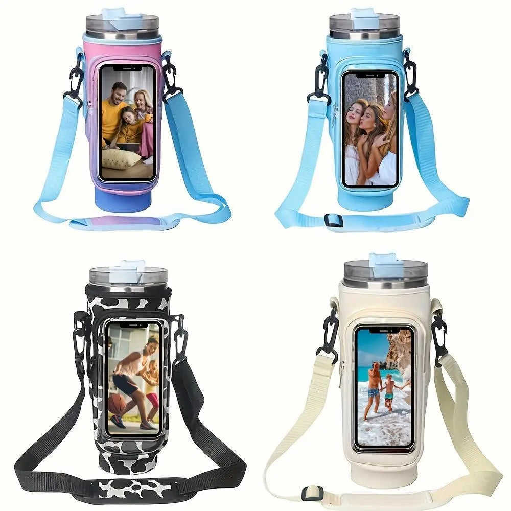 1pc Insulated Water Bottle Carrier with Phone Pocket - Fits 40oz Tumbler - Adjustable Strap and Handle - Keep Drinks Cold for Hours - Perfect for Outdoor Activities and Travel