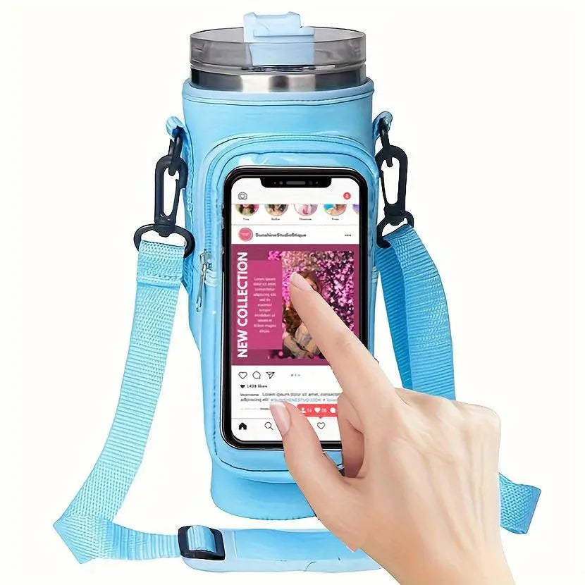 1pc Insulated Water Bottle Carrier with Phone Pocket - Fits 40oz Tumbler - Adjustable Strap and Handle - Keep Drinks Cold for Hours - Perfect for Outdoor Activities and Travel