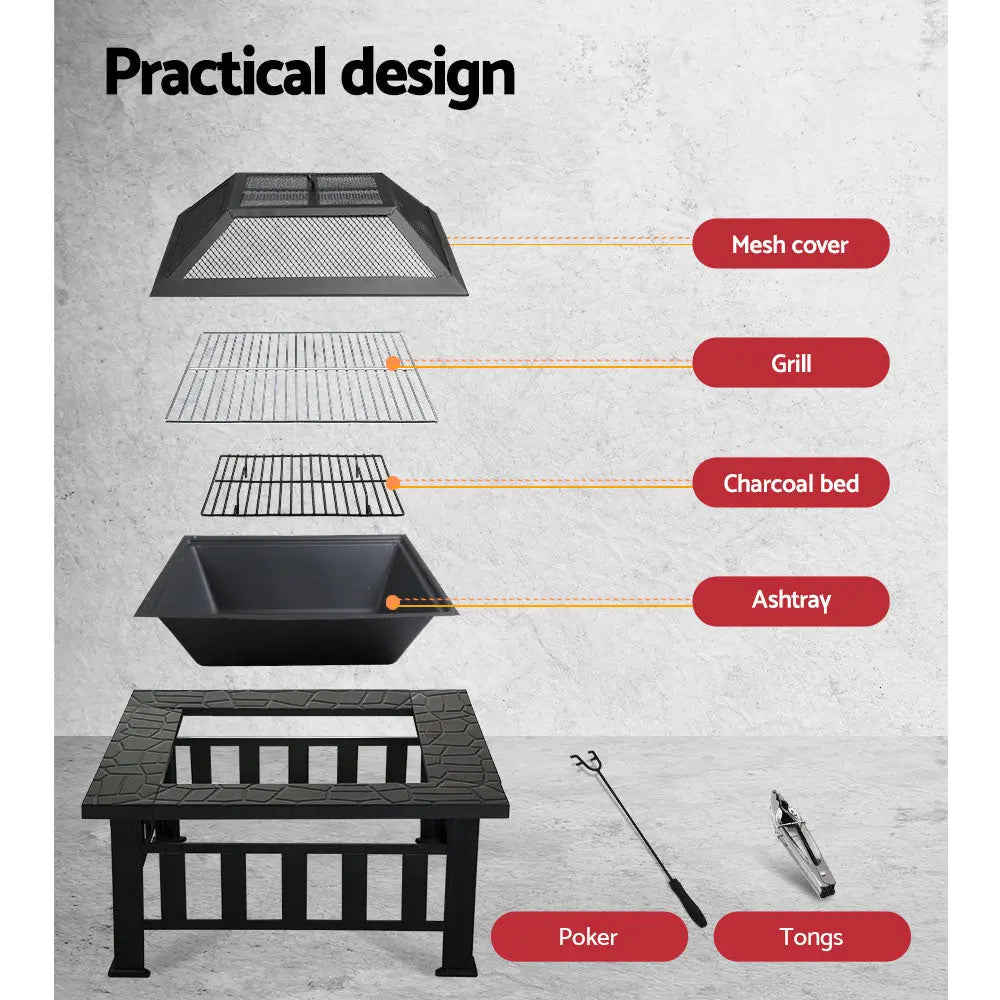 2-in-1 Fire Pit BBQ Table Grill Outdoor Garden Wood Burning Fireplace Stove