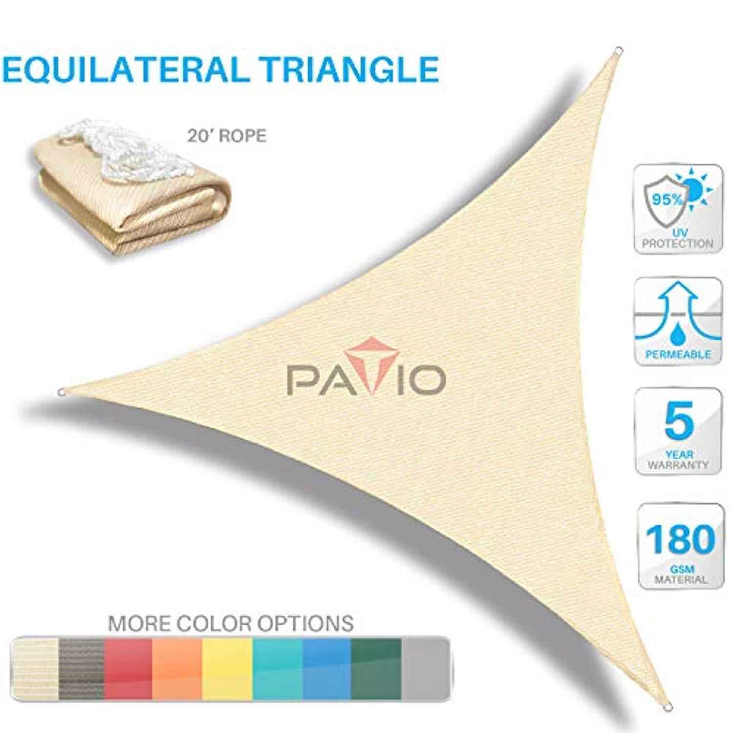 Patio Paradise 20 x 20 x 20 Beige Sun Shade Sail Triangle Canopy - UV Block Fabric for Outdoor Use