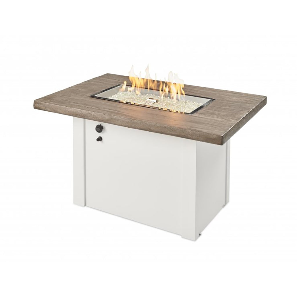 The Outdoor GreatRoom Company Driftwood Havenwood Rectangular Gas Fire Pit Table with White Base