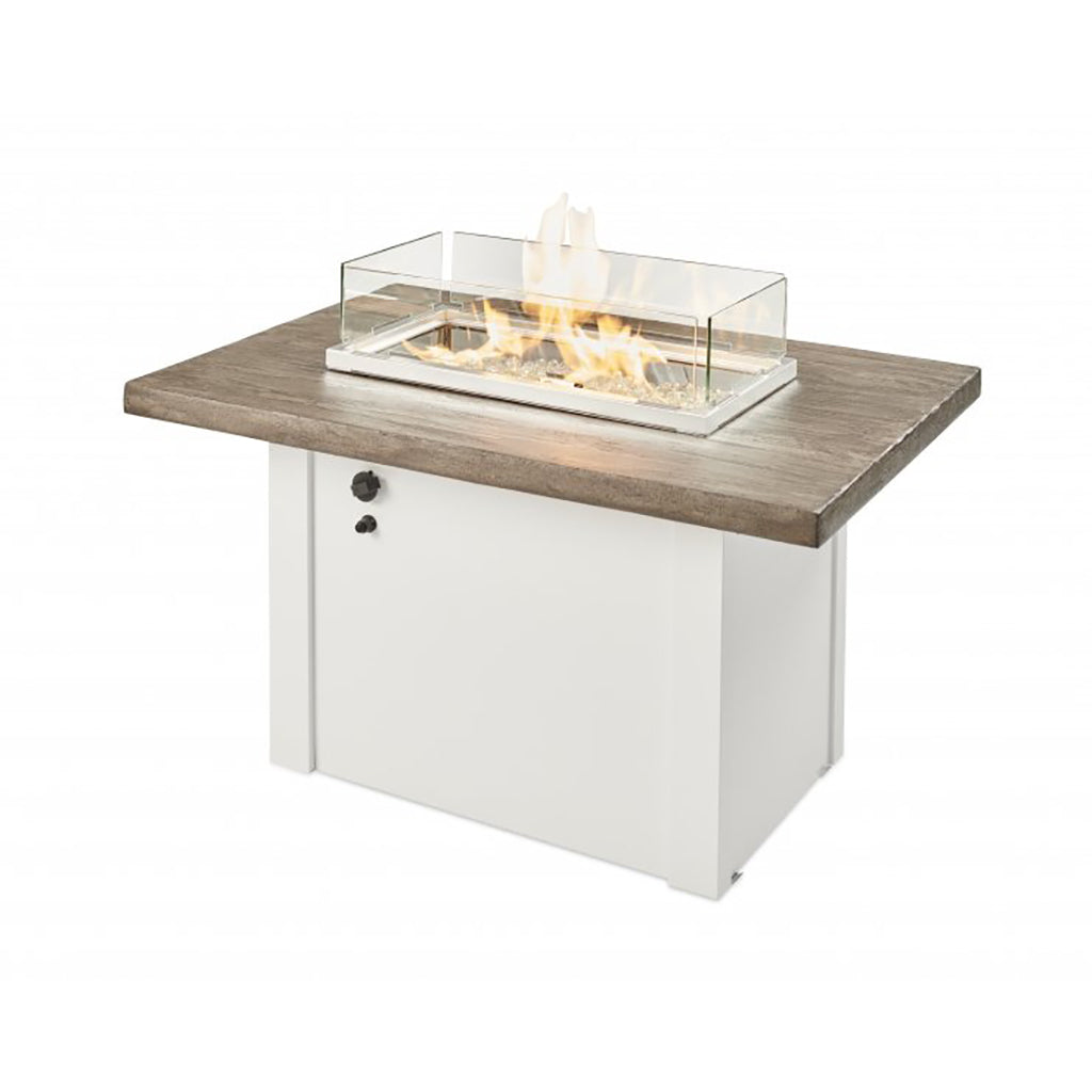 The Outdoor GreatRoom Company Driftwood Havenwood Rectangular Gas Fire Pit Table with White Base