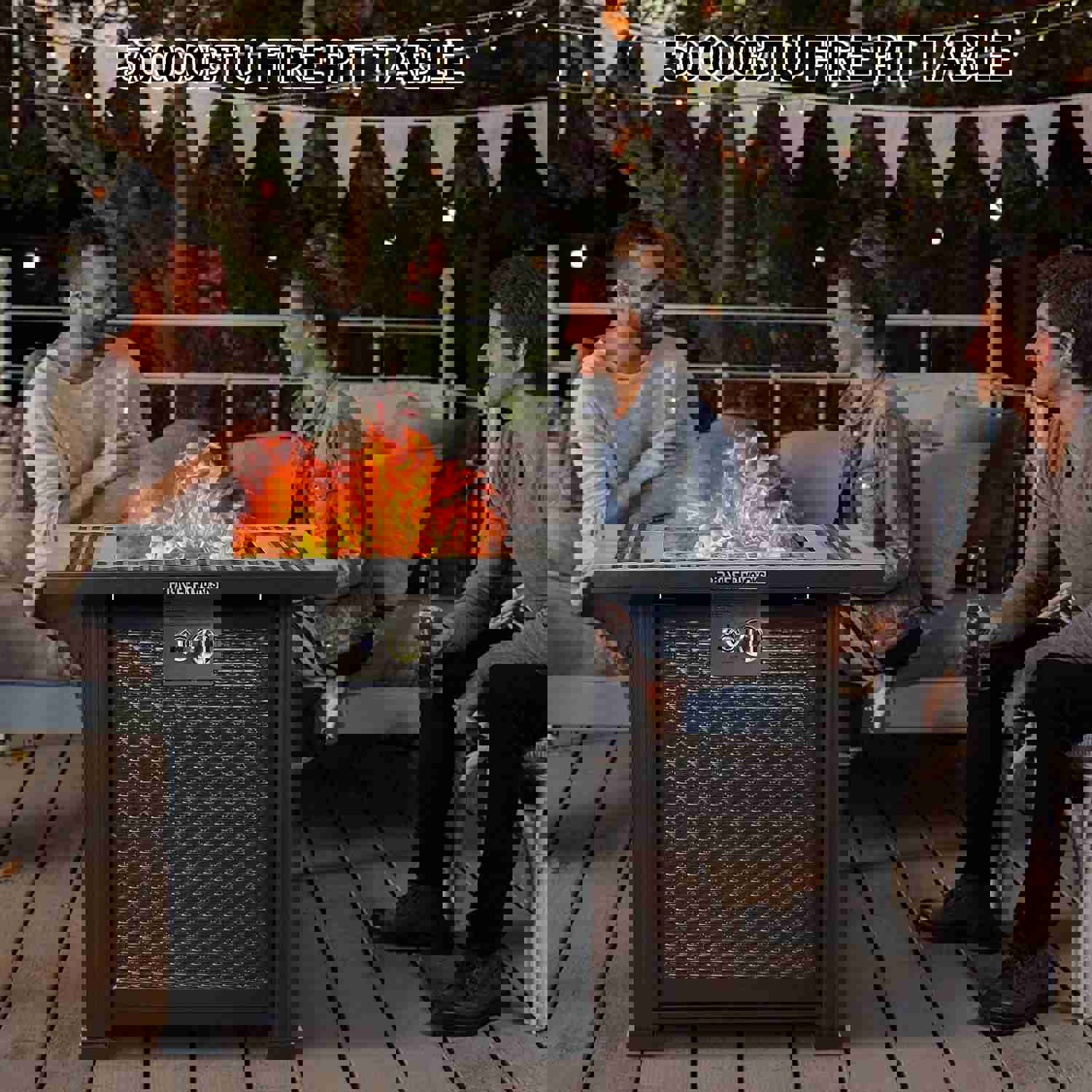 GARVEE PIONEERWORKS 28 Inch Propane Fire Pit Table - 50000BTU Rectangle Fire Table with Cover