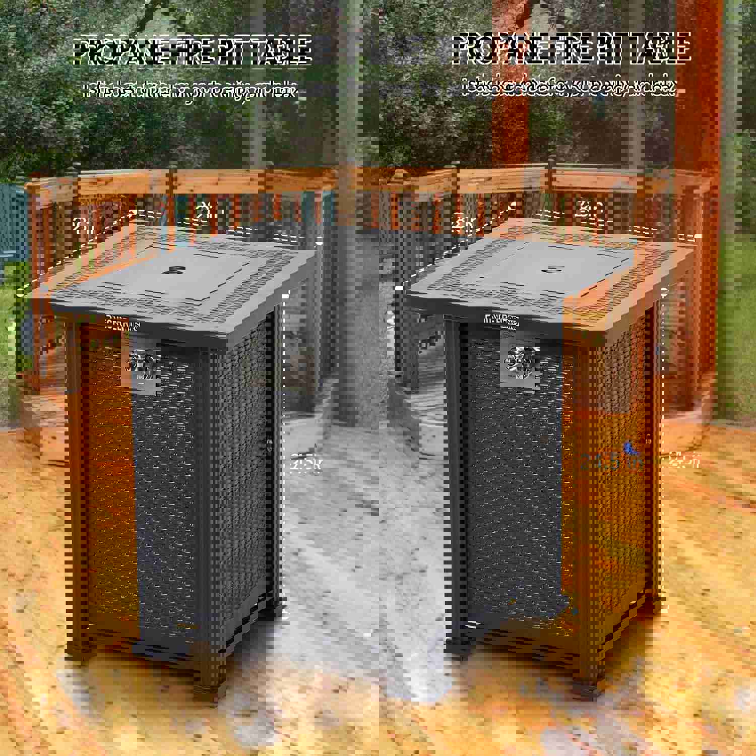 GARVEE PIONEERWORKS 28 Inch Propane Fire Pit Table - 50000BTU Rectangle Fire Table with Cover