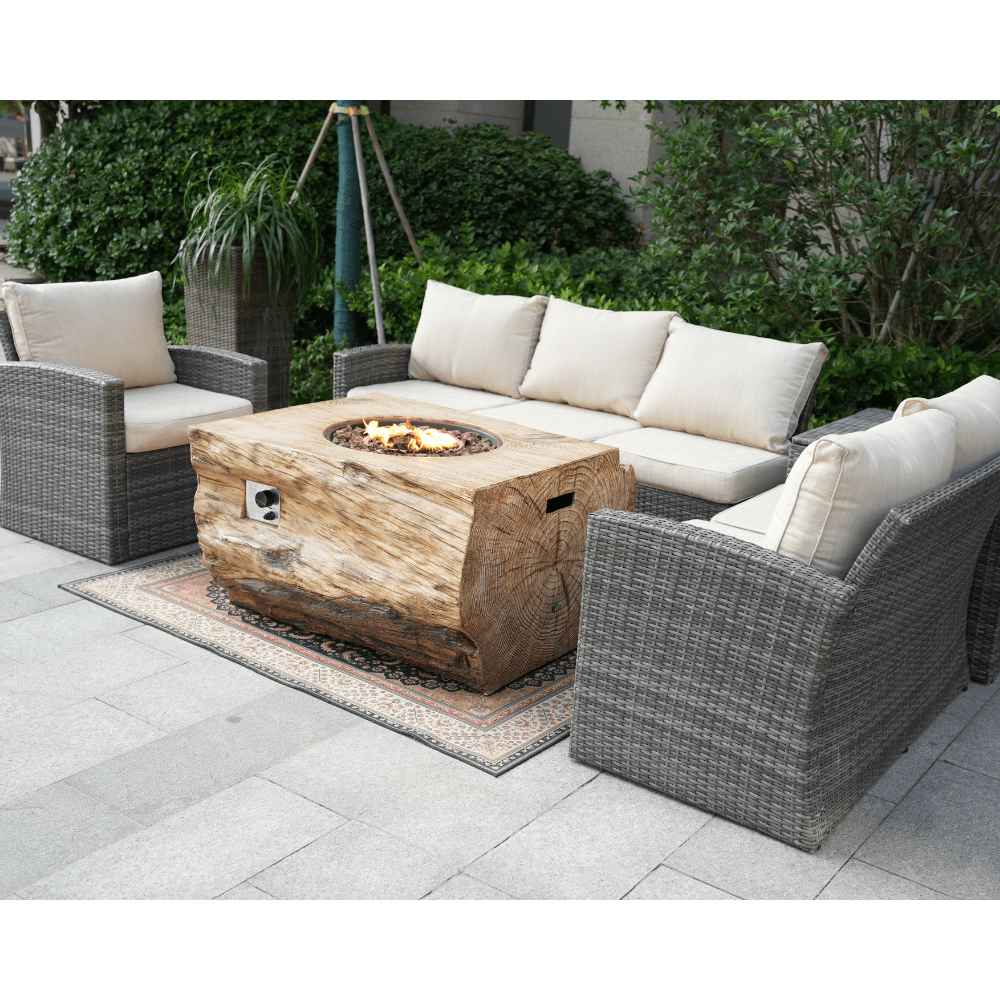 Direct Wicker 44-Inch Rectangular Tree Stump Propane Fire Pit Table