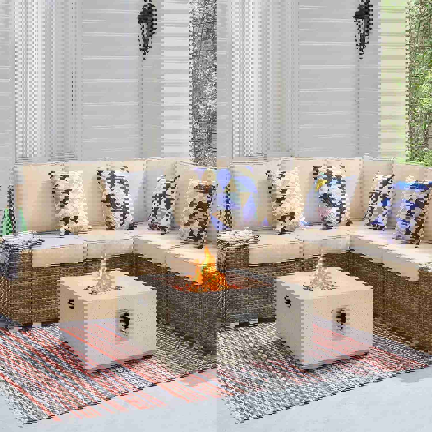 Tangkula 28 Inches Propane Fire Pit Table, 40,000 BTU Square Fire Table with Lava Rocks