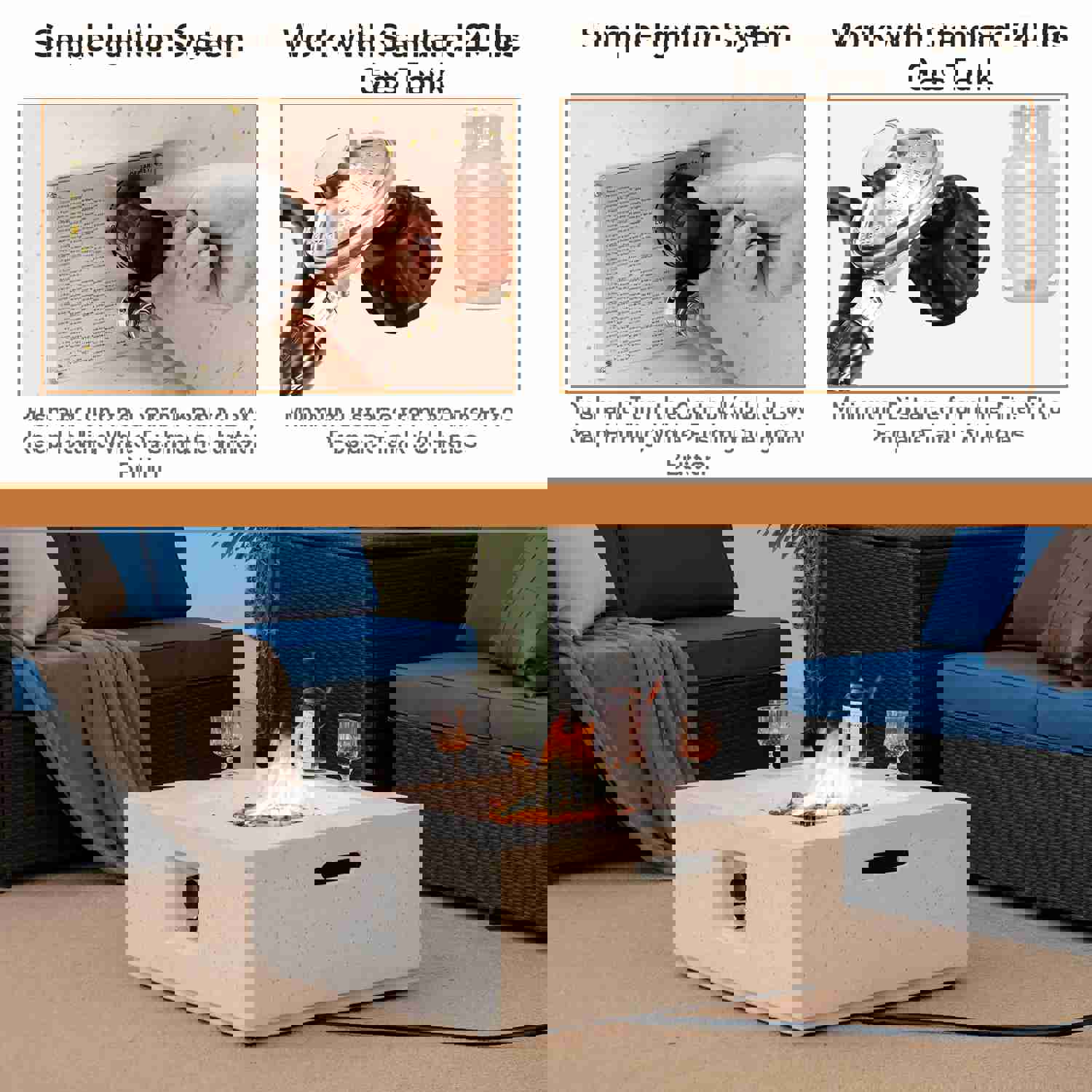 Tangkula 28 Inches Propane Fire Pit Table, 40,000 BTU Square Fire Table with Lava Rocks