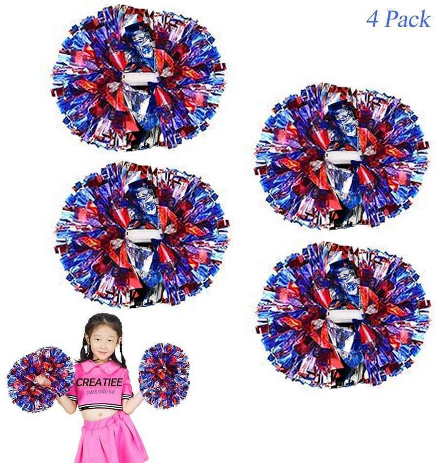 4Pcs Metallic Cheerleading Pom Poms for Kids - Green & Silver