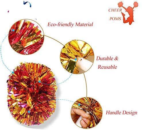 4Pcs Metallic Cheerleading Pom Poms for Kids - Green & Silver