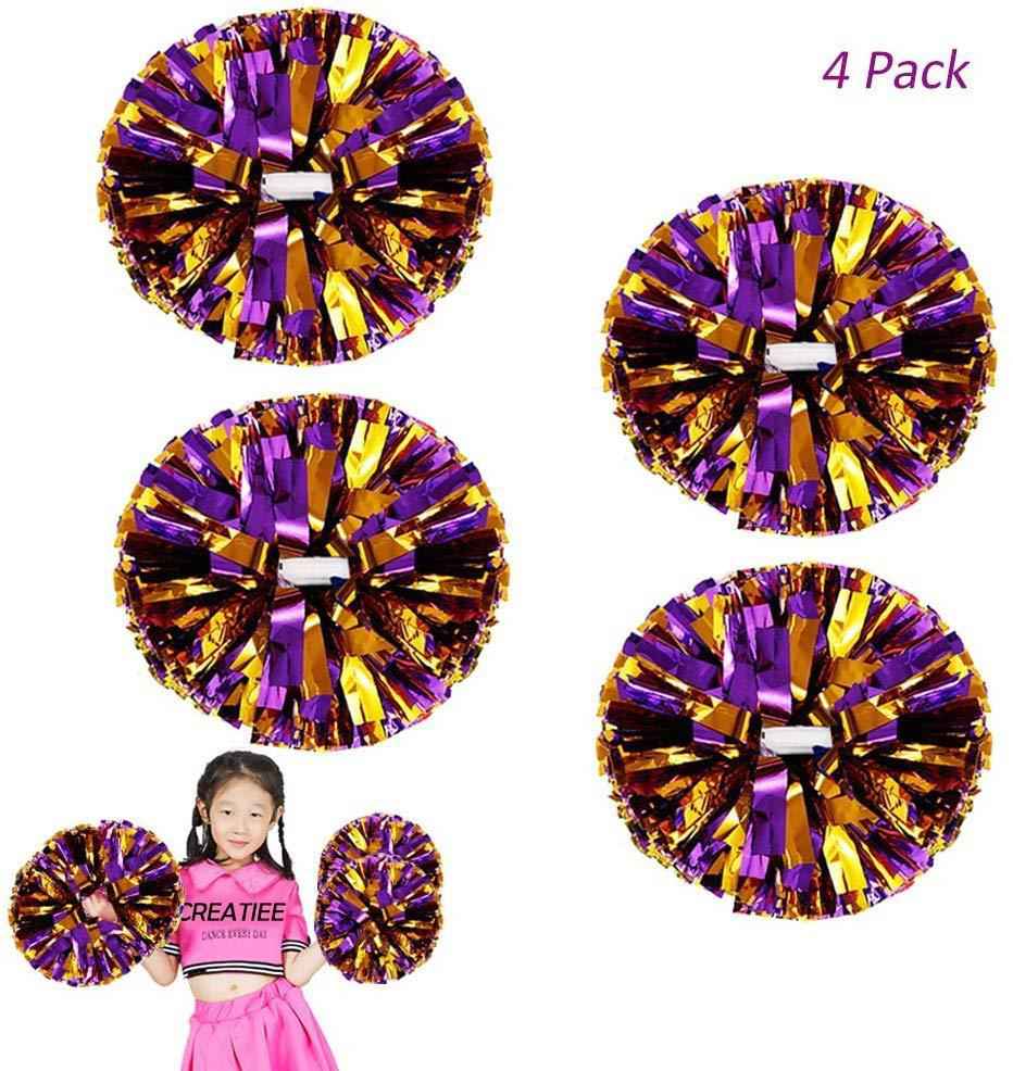 4Pcs Metallic Cheerleading Pom Poms for Kids - Green & Silver