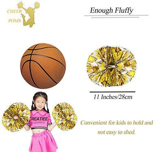 4Pcs Metallic Cheerleading Pom Poms for Kids - Green & Silver